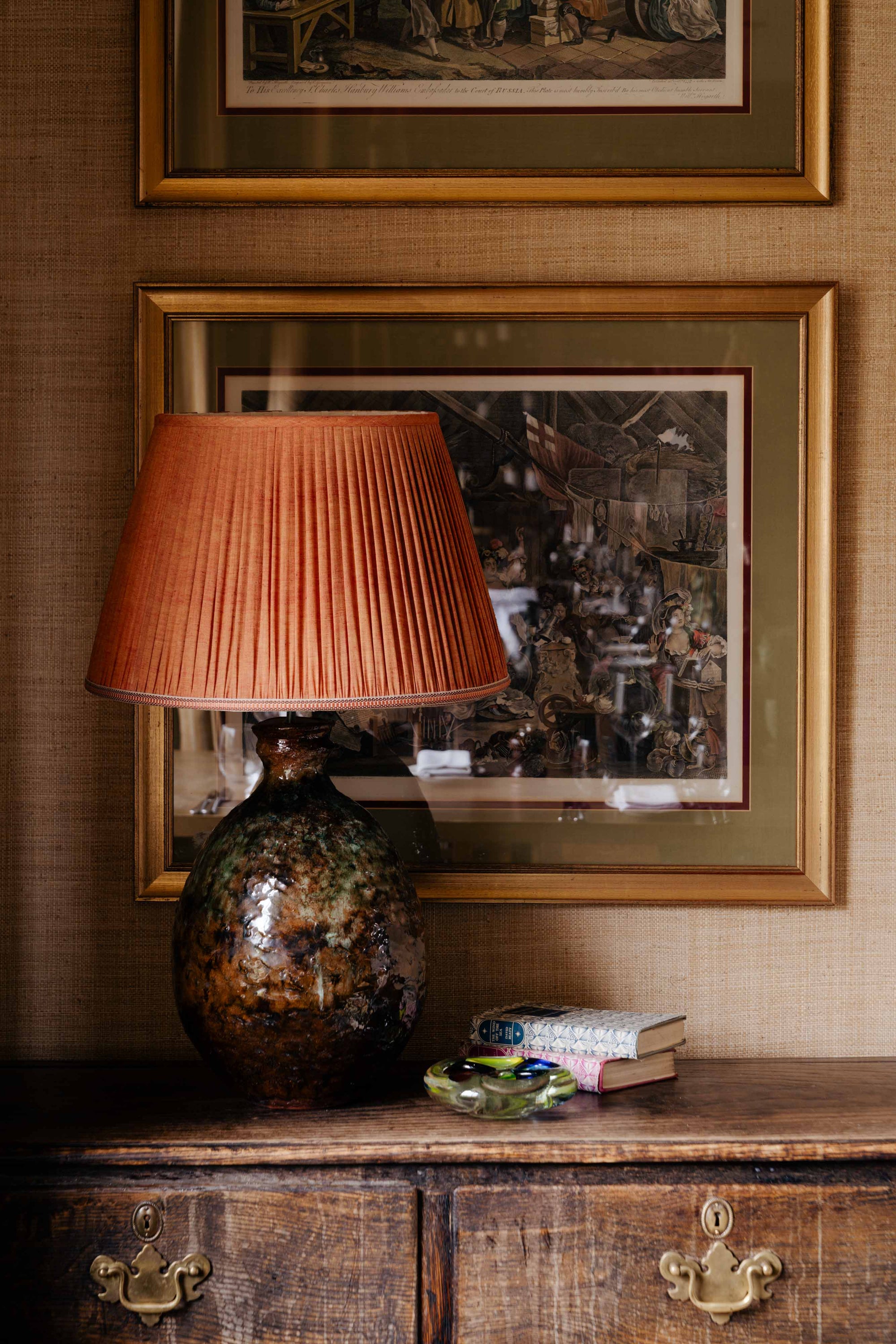 16" Gathered Fabric Lampshade – Cognac Cotton