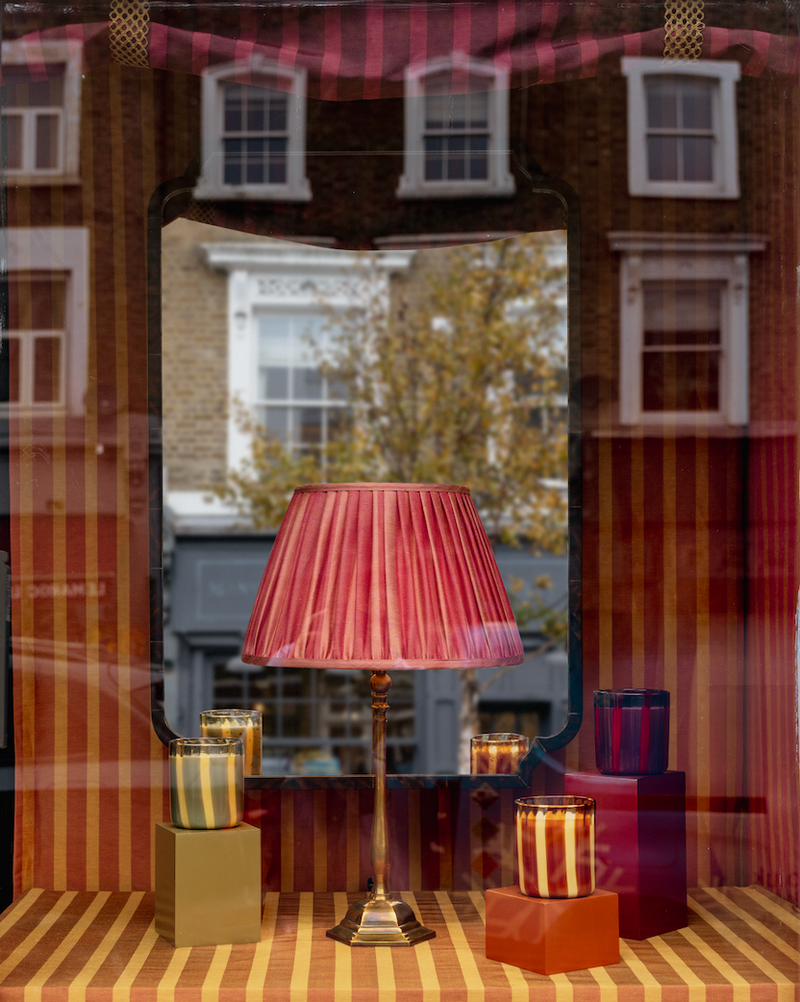 14" Gathered Fabric Lampshade – Ionic Stripe Rose